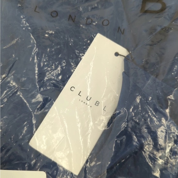 NWT Club L London Zaina Navy Blue Satin Sz 12 US Long Sleeve Body Con Midi Dress - Picture 6 of 6